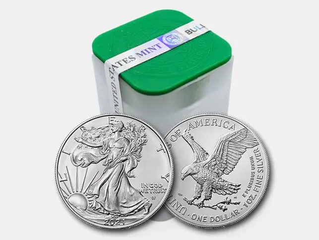 A box of 1 oz silver american eagle coins