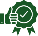 A green icon of a thumbs up with a check mark on it.