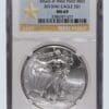 A silver eagle is on the star struck west point mint.
