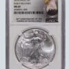 A silver eagle coin is shown on the back of it.